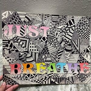 Colorful 'Just Breathe' Art Zentangle